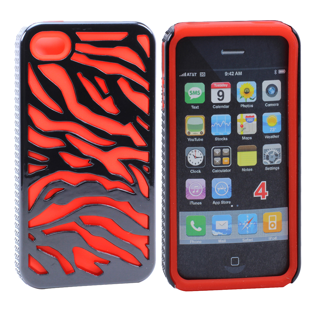 iPHONE 4 4S Zebra Hybrid Case (Black-Red)